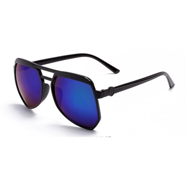 Black Oversized Pilot Rider Aviator Blue Mirror Polarized Lens Sunglasses